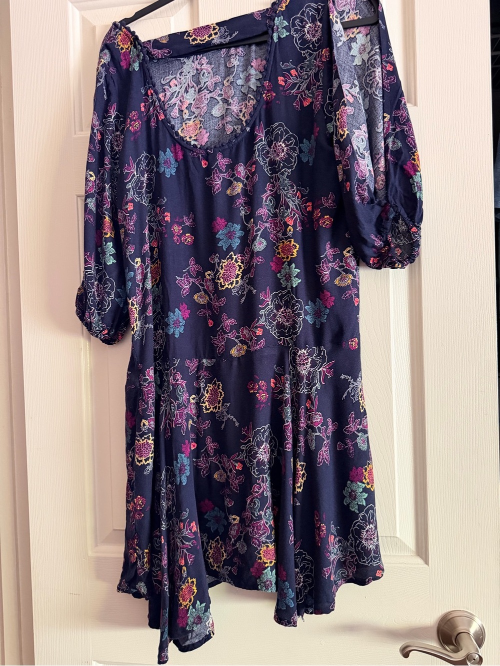 Xhilaration Navy Floral Long Sleeve Swing Dress